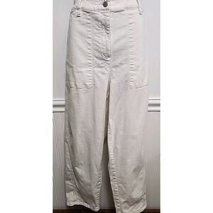 Eileen Fisher Pants XL 16 Organic Cotton Crop Ivory Chino Stretch Zip Belted